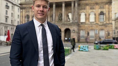 Cllr Carl Cashman outside Liverpool Town Hall
