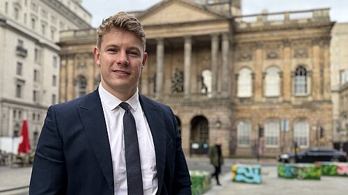 Cllr Carl Cashman outside Liverpool Town Hall