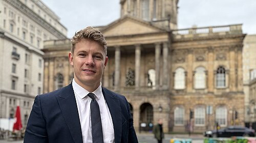 Cllr Carl Cashman outside Liverpool Town Hall