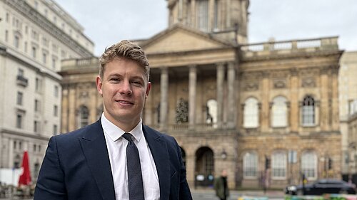 Cllr Carl Cashman outside the Town Hall